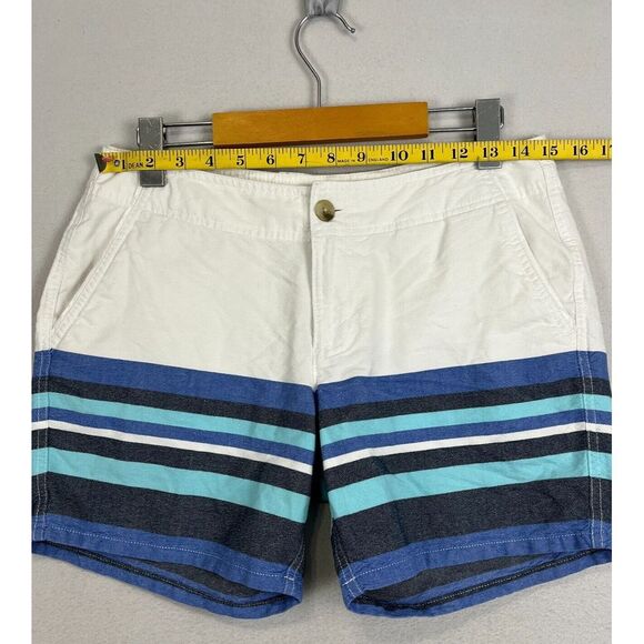 COLUMBIA PFG Shorts Womens Cotton Stripe Blue White Size 6‎ x 6" Casual Mid Rise - Picture 9 of 10